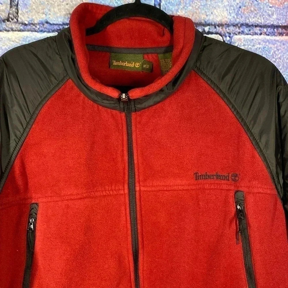 Timberland Men’s Fleece Performance Jacket Red Black XL - Picture 2 of 9